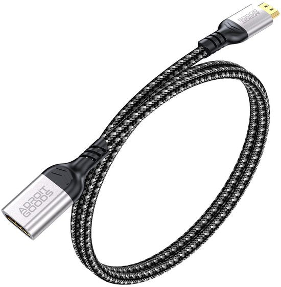 AdroitGoods verlengsnoer met gevlochten zwarte kabel en metalen connectoren voor digitale apparaten