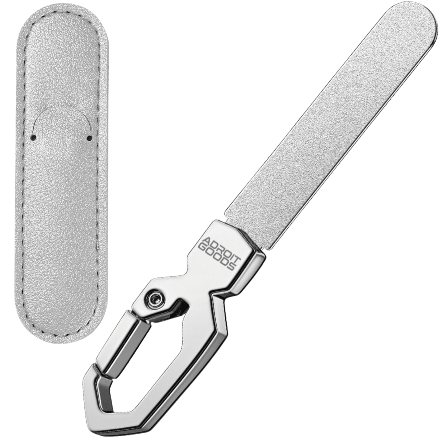 RVS Nagelvijl Sleutelhanger - dubbele korrel, ultradun design, premium staal, 220-grit precisieslijping, draagbaar & duurzaam - Met opberghoes - AdroitGoods