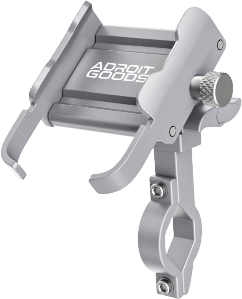 Stevige zilverkleurige houder met verstelbare klem en bevestigingsring voor buismontage