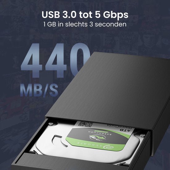 Externe harde schijf met behuizing en snelle USB 3.0 overdracht tot 440 MB/s