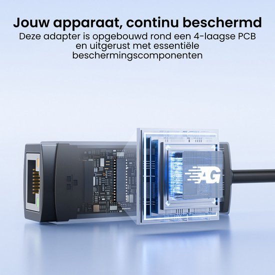 Zichtbare adapter met doorzichtige behuizing die interne lagen en beschermingscomponenten toont