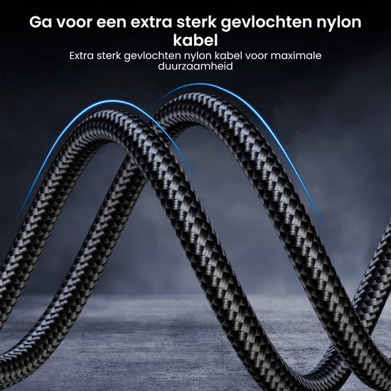 Close-up van een extra sterk gevlochten zwarte nylon kabel voor maximale duurzaamheid.