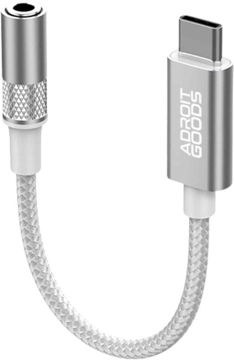 adroitgoods adapterkabel met usb-c en metalen 3,5 mm koptelefoonaansluiting in zilver