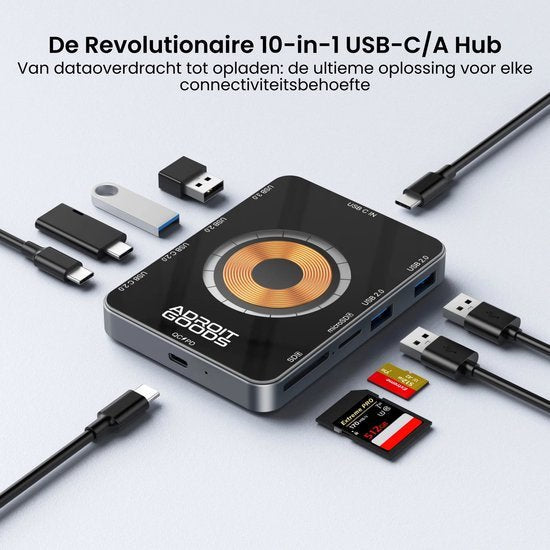 AdroitGoods USB-C hub met verschillende aansluitingen inclusief SD-kaartlezers en USB poorten