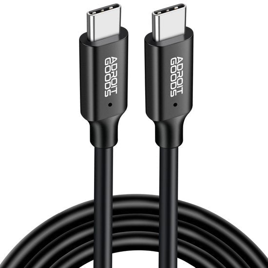 Zwarte AdroitGoods USB-C naar USB-C kabel met stevige connectors en soepele kabelmantel
