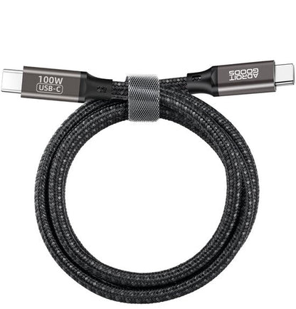 Zwart gevlochten USB-C kabel met 100W vermogen en metalen connectoren van AdroitGoods