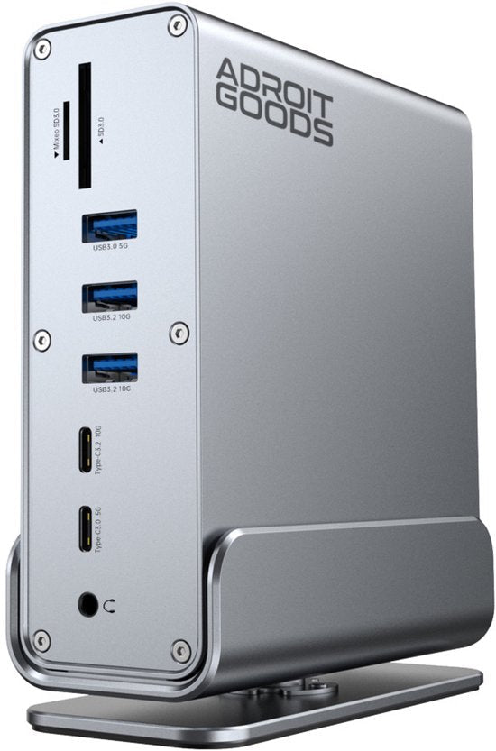 zilvergrijze aluminium apparaat met kaartlezer en meerdere usb-poorten van AdroitGoods