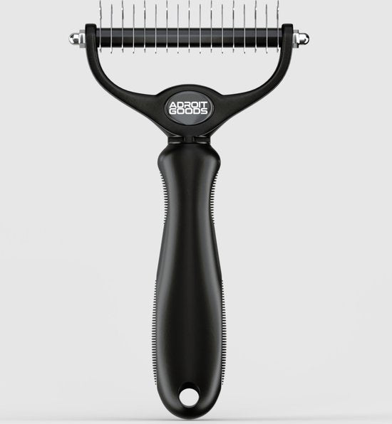 zwarte ontwarringskam met fijn metalen tanden en ergonomische handgreep AdroitGoods