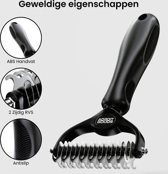 Zwart handvat met antislip en roestvrijstalen tanden voor efficiënt kammen