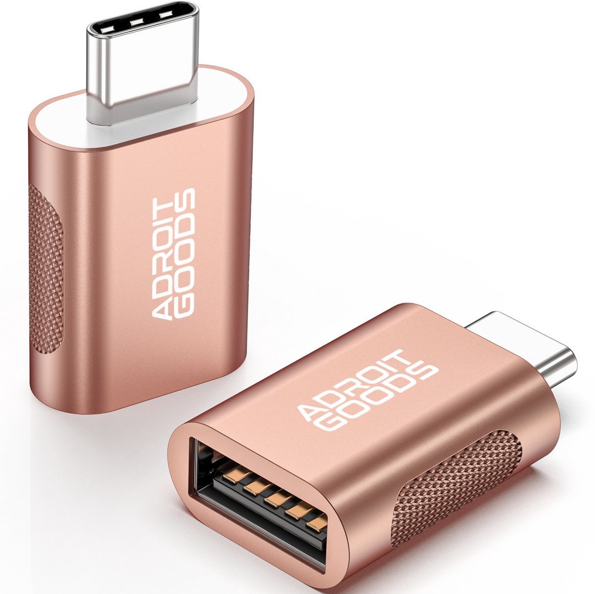 Roségouden USB-C naar USB adapter met merknaam AdroitGoods voor betrouwbare verbindingen