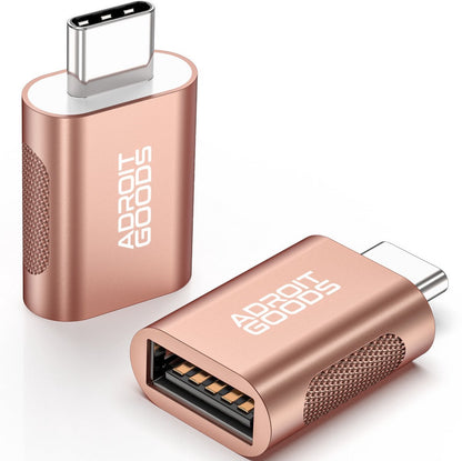 Roségouden USB-C naar USB adapter met merknaam AdroitGoods voor betrouwbare verbindingen