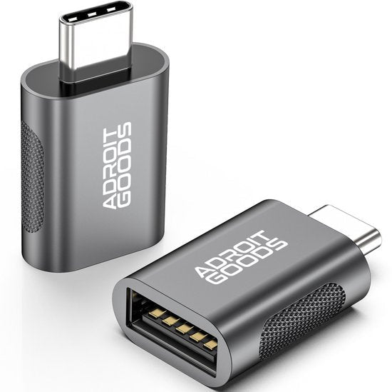 Grijze AdroitGoods USB-C naar USB-A adapter met stevig metalen ontwerp en gripvlakken