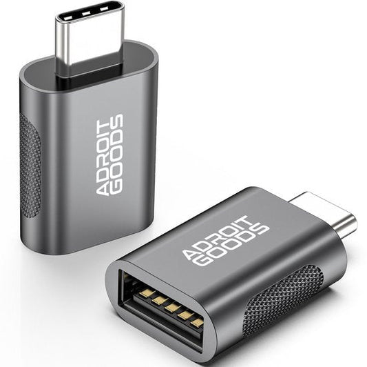 Grijze AdroitGoods USB-C naar USB-A adapter met stevig metalen ontwerp en gripvlakken