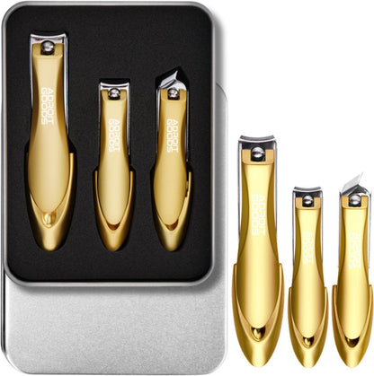 set gouden nagelknippers met drie maten in zwarte etui van AdroitGoods