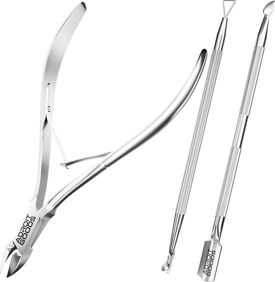 Drie roestvrijstalen manicure gereedschappen voor nagelverzorging en pedicure doeleinden