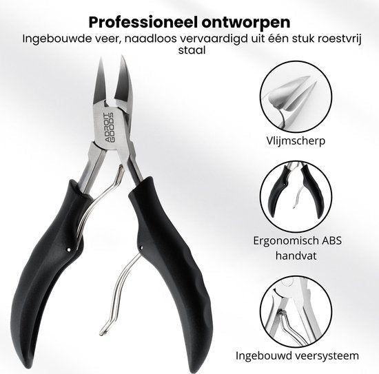 Zwarte professionele precisietang met roestvrijstalen punt, ergonomisch handvat en veersysteem