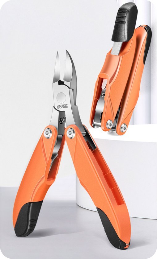 oranje multifunctionele tang met roestvrijstalen snijbladen en zwarte handgrepen