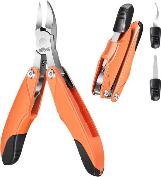 Oranje multifunctionele tang met roestvrijstalen messen en zwarte handgrepen close-up