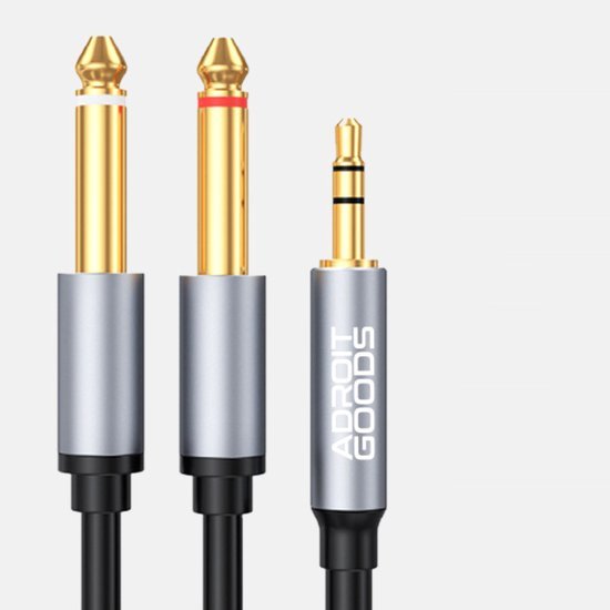 Twee 6,35mm jack connectors en één 3,5mm jack connector met zilverkleurige afwerking