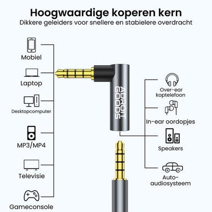 hoekige 3,5 mm audioadapter met dikkere koperen geleiders voor verschillende apparaten