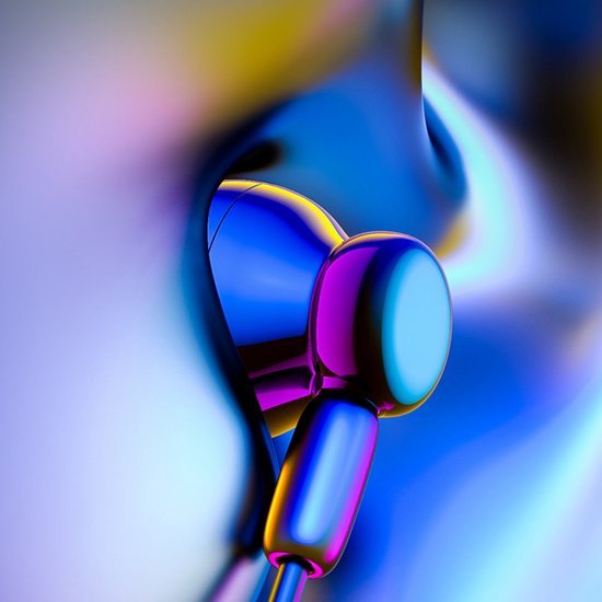 abstract metallic object met glanzende blauwe en paarse kleuren en vloeiende vormen