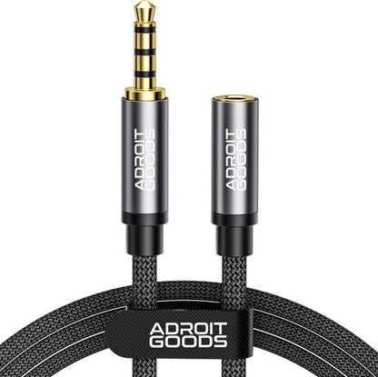 AdroitGoods audio verlengkabel met gevlochten band en metalen connectoren in zwart en goud