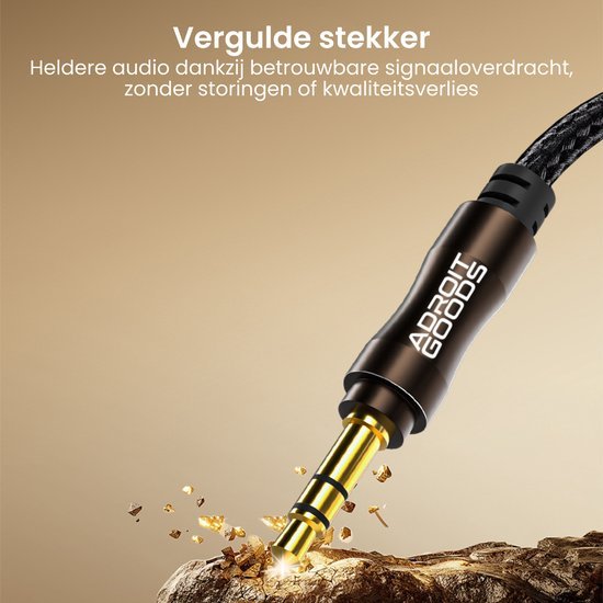 Zwarte kabel met vergulde 3,5 mm stekker voor heldere en storingsvrije audioverbinding.