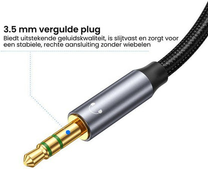 3.5 mm vergulde audio plug met duurzame kabel en stabiele rechte aansluiting zonder wiebelen