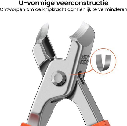 Close-up van een tang met U-vormige veerconstructie voor verminderde knipkracht