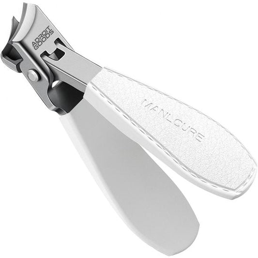 Manicure nagelknipper met witte handgrepen en roestvrijstalen knipmechanisme