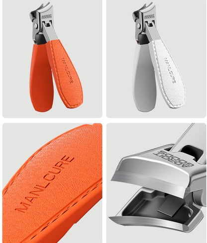 nagelknipper met oranje en witte handgreep en scherp roestvrijstalen mes close-up details