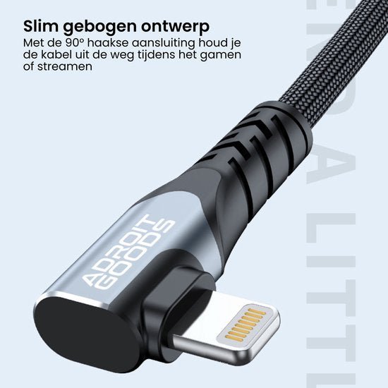 AdroitGoods kabel met slim gebogen 90 graden aansluiting voor gamen en streamen