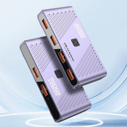 twee paarse usb 3.0 schakelaars met meerdere poorten en modern ontwerp