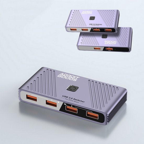 lila USB 3.0 schakelaar van AdroitGoods met vier poorten en modern ontwerp