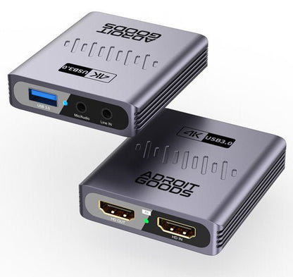 Twee compacte metalen apparaten met 4K USB 3.0 en audio-aansluitingen van AdroitGoods