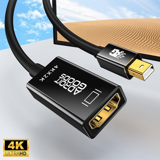 zwarte AdroitGoods adapterkabel met gouden HDMI-connectoren en 4K Ultra HD ondersteuning