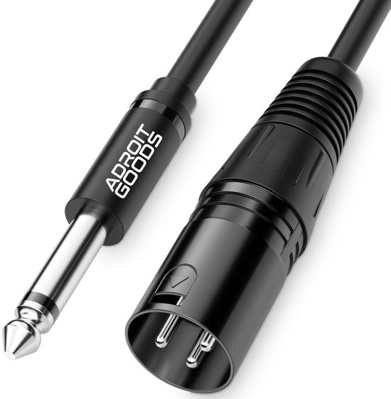 zwarte audio kabel met 6.35mm jack en 3-pins XLR connector van AdroitGoods