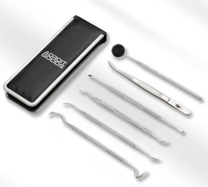 Set van zes metalen tandheelkundige instrumenten met zwarte bewaartas van Adroit Goods