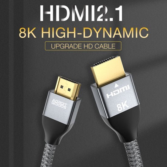 HDMI 2.1 kabel met gevlochten omhulsel en goudkleurige connectoren voor 8K beeldkwaliteit