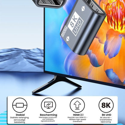 Zwarte HDMI 2.1 kabeladapter met 8K UHD ondersteuning en stabiele verbinding voor tv