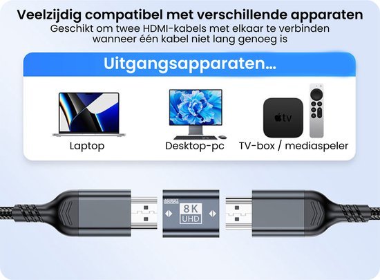 Twee zwarte HDMI-kabels met een adapter, geschikt voor laptop, desktop en mediaspeler aansluiting
