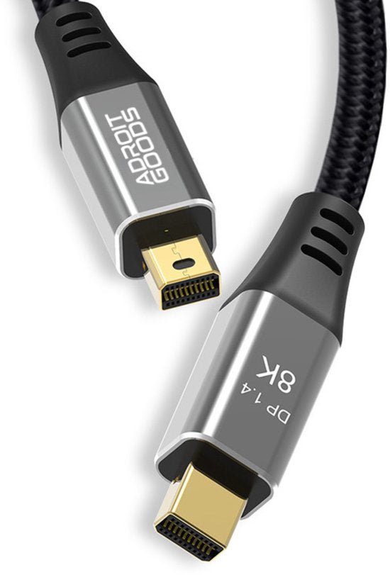 Zwarte HDMI-kabel met gevlochten omhulsel en metalen connectoren van Adroit Goods