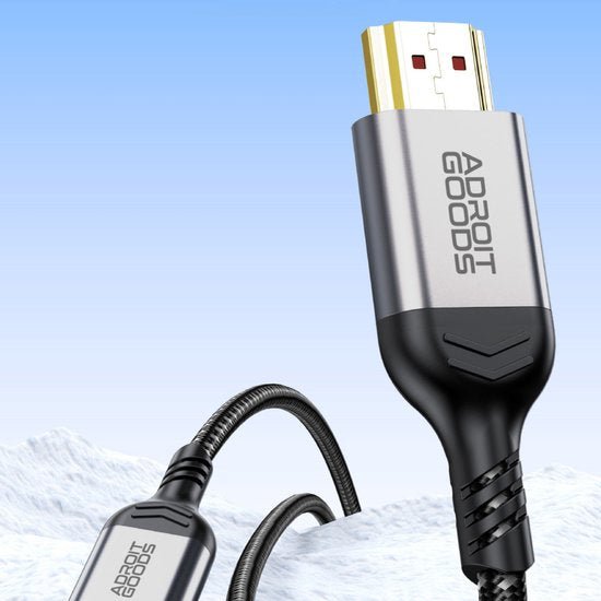 Zilver-zwarte AdroitGoods kabel met duurzame, gevlochten buitenkant en HDMI-connectoren