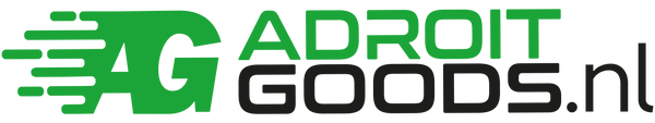 groen en zwart generiek pictogram van kaartmarkering met letters ag en tekst adroit goods.nl