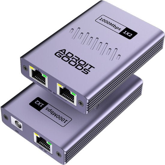 Compact zilveren netwerkverdeler met dubbele ethernetpoorten en 1000mbps snelheid indicator