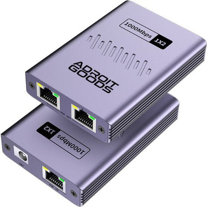 Compact zilveren netwerkverdeler met dubbele ethernetpoorten en 1000mbps snelheid indicator