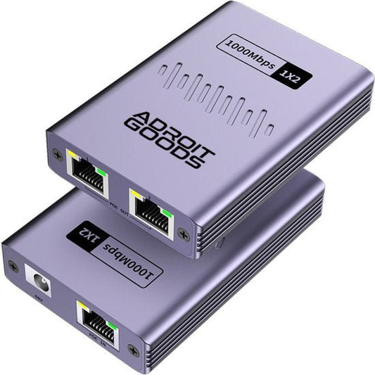 Compact zilveren netwerkverdeler met dubbele ethernetpoorten en 1000mbps snelheid indicator