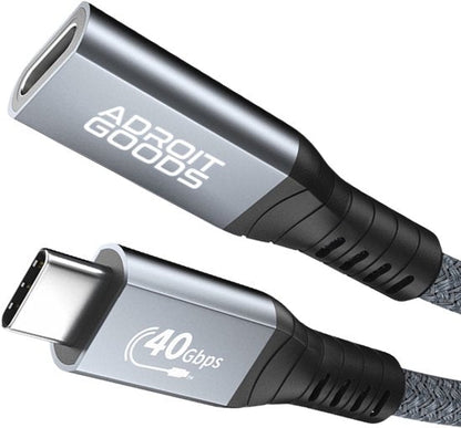 USB-C-kabel met 40 Gbps snelheid en gevlochten beschermhoes in zilver en zwart design