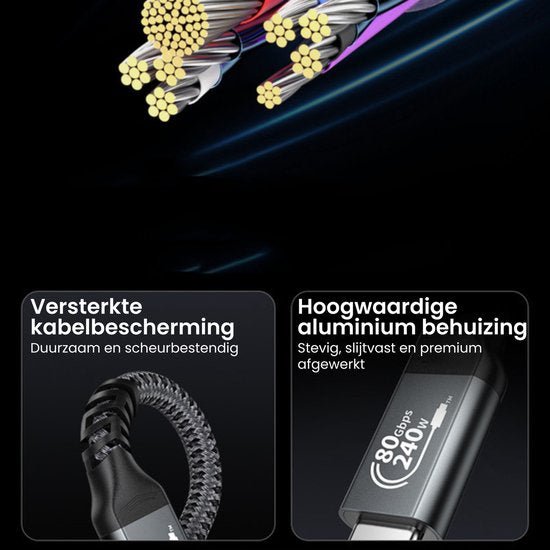 Doorsnede van versterkte kabel met duurzaam gevlochten beschermlaag en aluminium behuizing van connector
