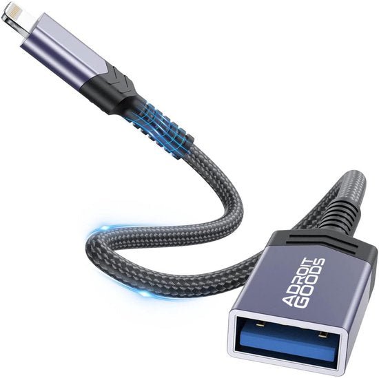 Duurzame gevlochten kabel met USB naar Lightning aansluiting en merknaam AdroitGoods